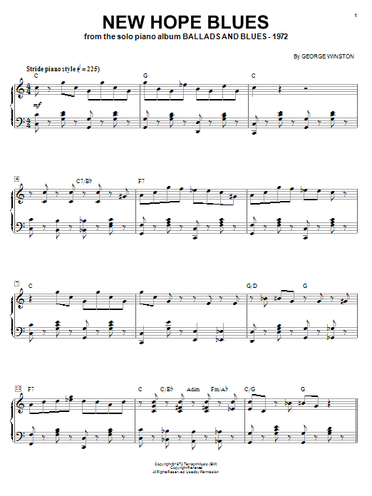 George Winston New Hope Blues Sheet Music Notes & Chords for Piano - Download or Print PDF