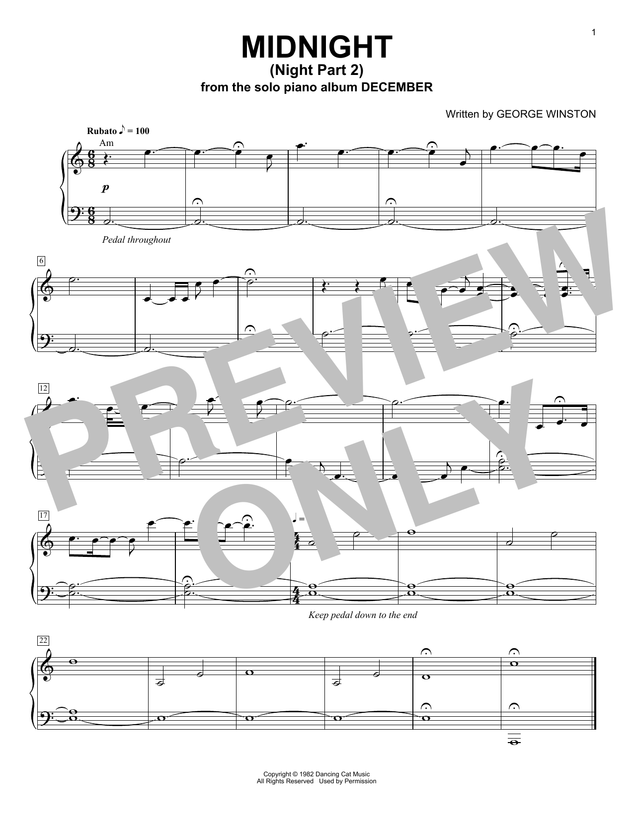 George Winston Night (Part 2: Midnight) Sheet Music Notes & Chords for Piano Solo - Download or Print PDF