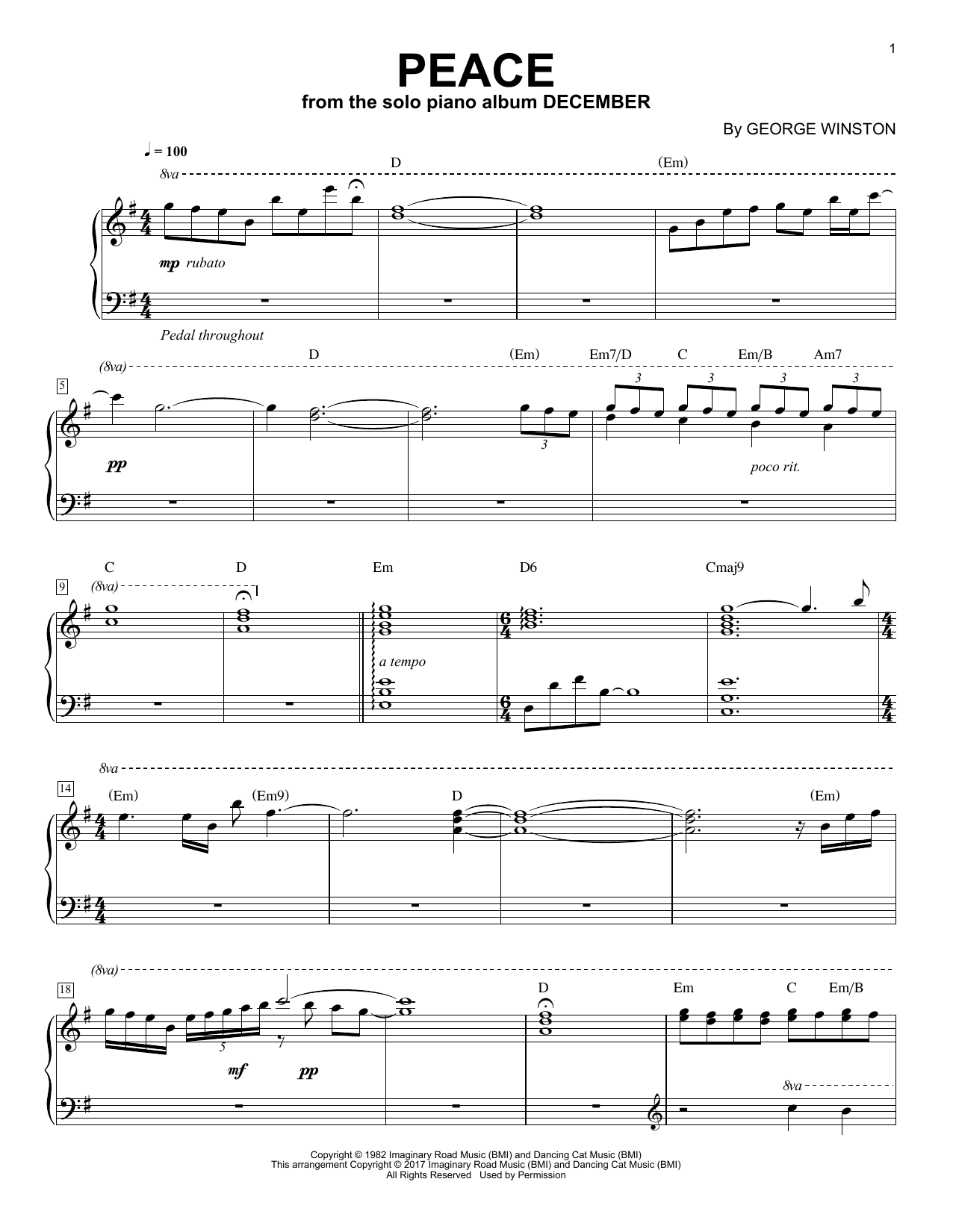 George Winston Peace Sheet Music Notes & Chords for Easy Piano - Download or Print PDF