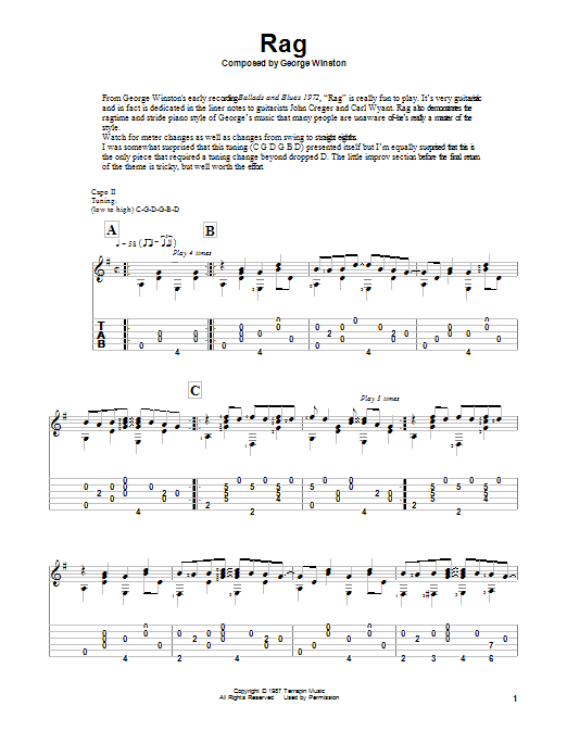 George Winston Rag Sheet Music Notes & Chords for Guitar Tab - Download or Print PDF
