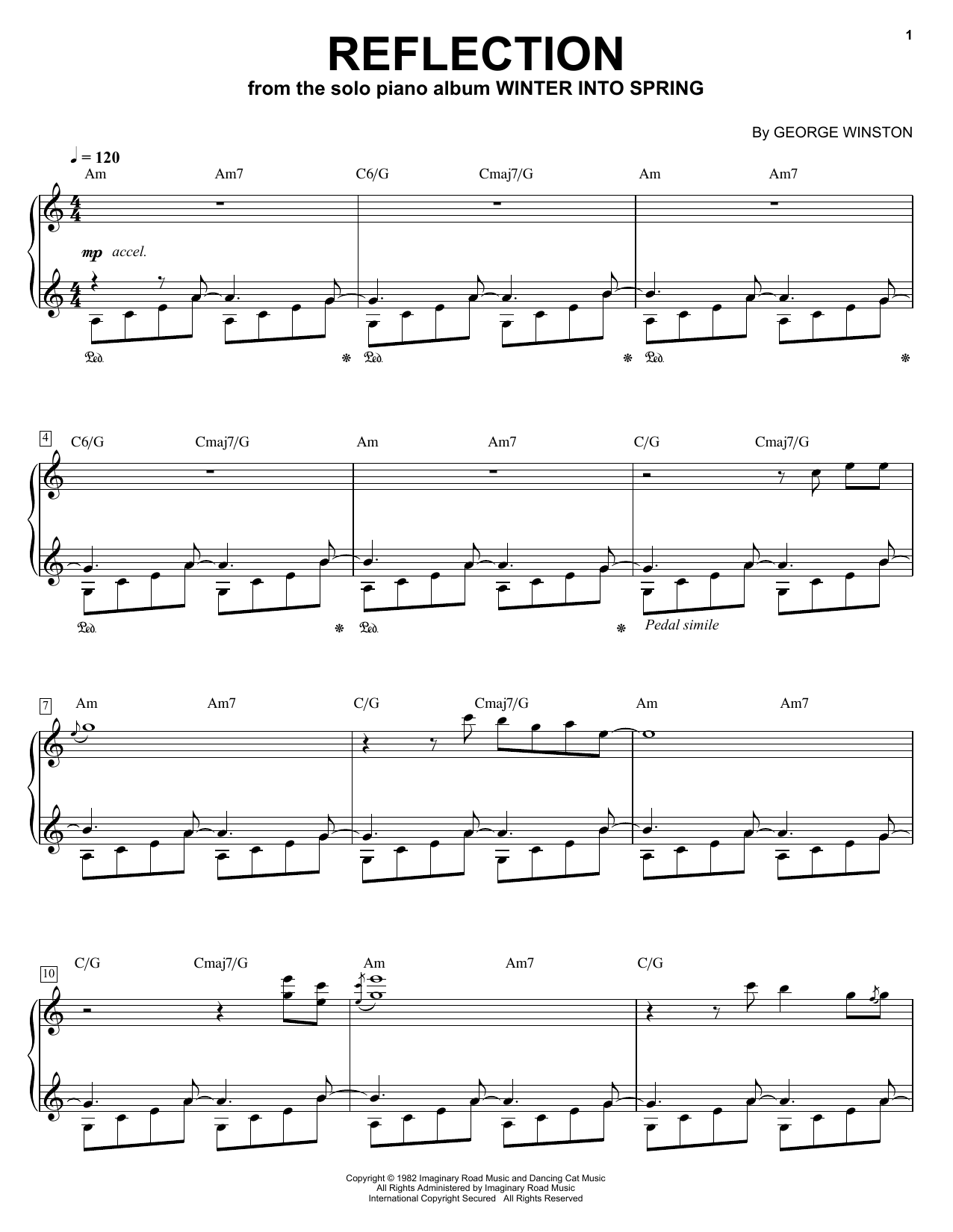 George Winston Reflection Sheet Music Notes & Chords for Piano - Download or Print PDF