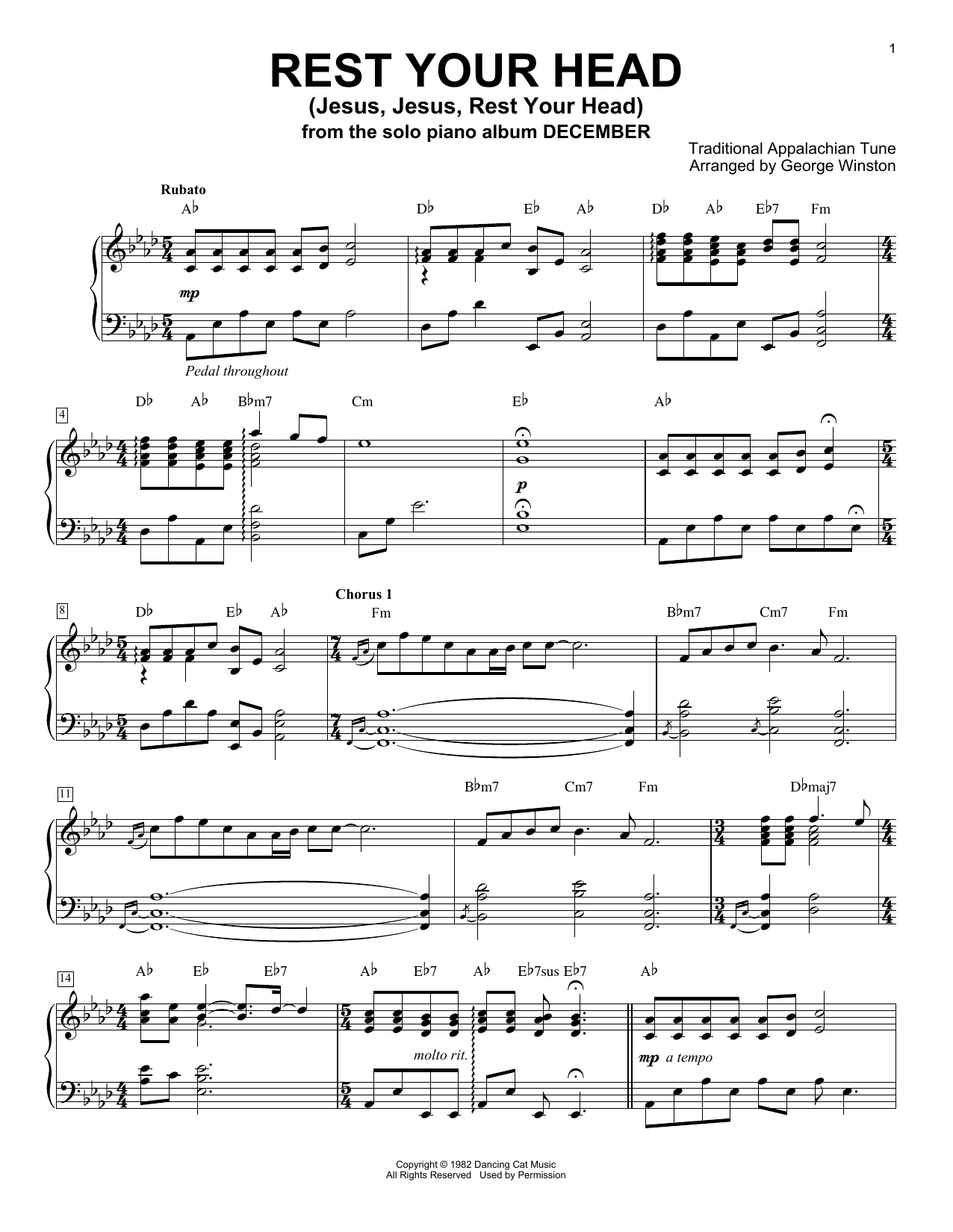 George Winston Rest Your Head (Jesus, Jesus, Rest Your Head) Sheet Music Notes & Chords for Piano Solo - Download or Print PDF