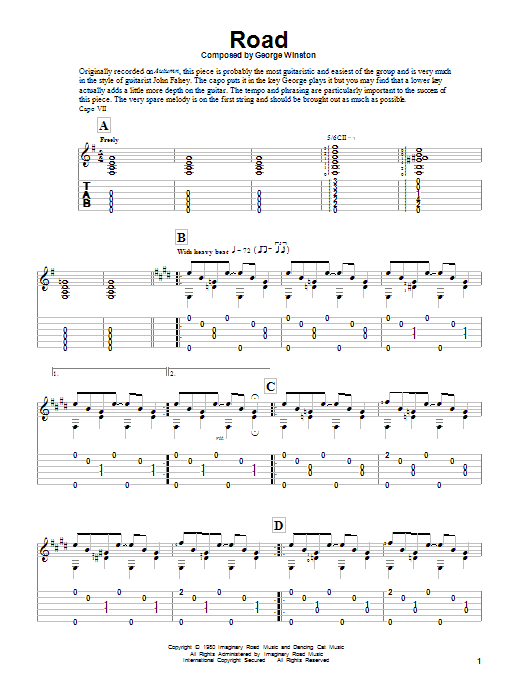 George Winston Road Sheet Music Notes & Chords for Guitar Tab - Download or Print PDF