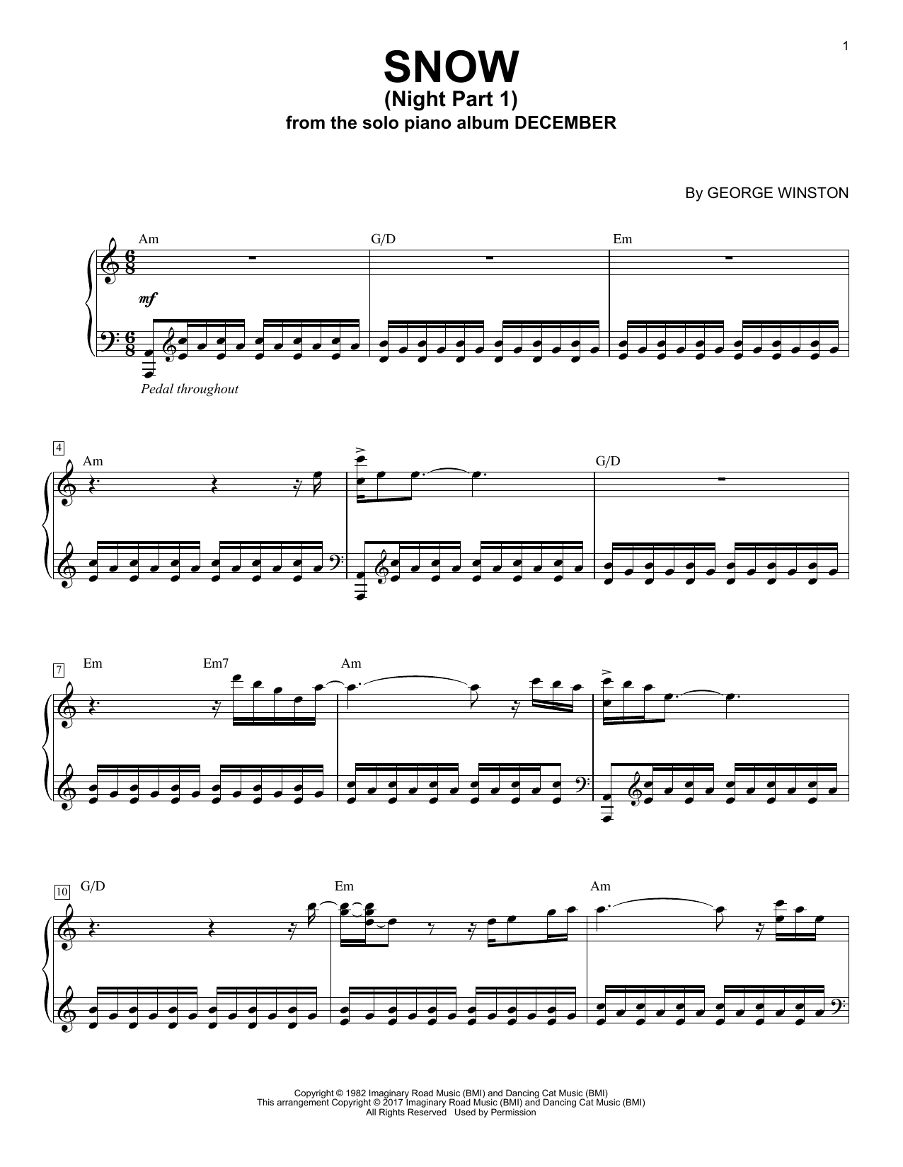 George Winston Snow (Night Part 1) Sheet Music Notes & Chords for Piano - Download or Print PDF