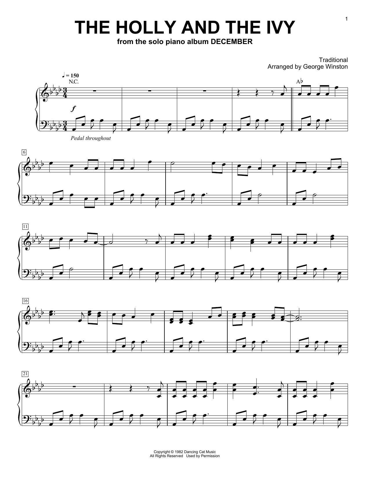 George Winston The Holly And The Ivy Sheet Music Notes & Chords for Piano Solo - Download or Print PDF