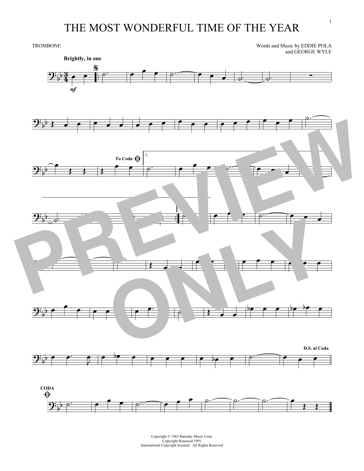 George Wyle & Eddie Pola The Most Wonderful Time Of The Year Sheet Music Notes & Chords for Trumpet - Download or Print PDF