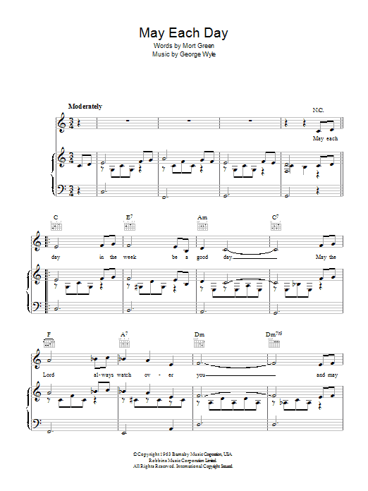 George Wyle May Each Day Sheet Music Notes & Chords for Piano, Vocal & Guitar (Right-Hand Melody) - Download or Print PDF