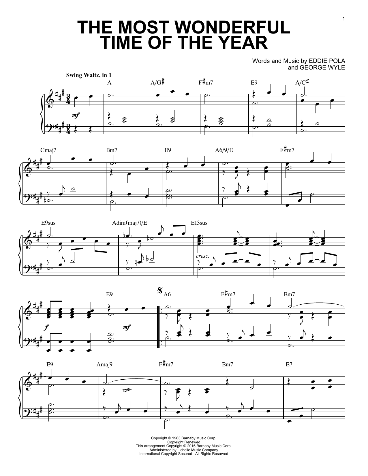 George Wyle The Most Wonderful Time Of The Year [Jazz version] (arr. Brent Edstrom) Sheet Music Notes & Chords for Piano - Download or Print PDF