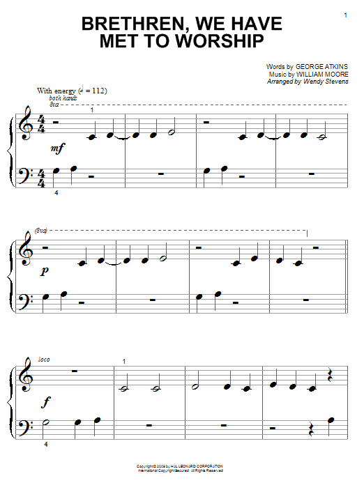Preview George Atkins Brethren, We Have Met To Worship Hymn sheet music, notes and chords for Piano, SKU: 82241 Brethren, We Have Met To Worship sheet music