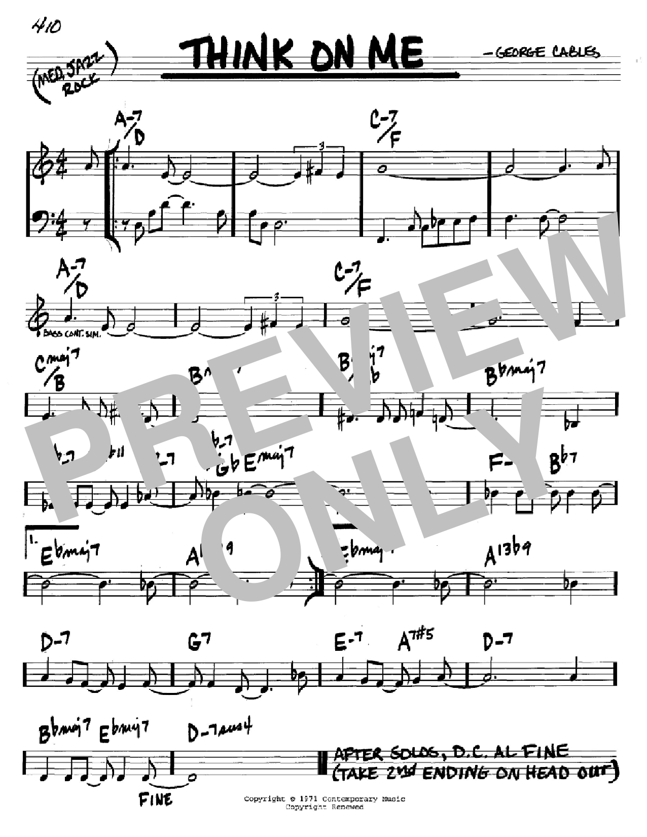 Preview George Cables Think On Me Jazz sheet music, notes and chords for Real Book - Melody & Chords - Bb Instruments, SKU: 61418 Think On Me sheet music