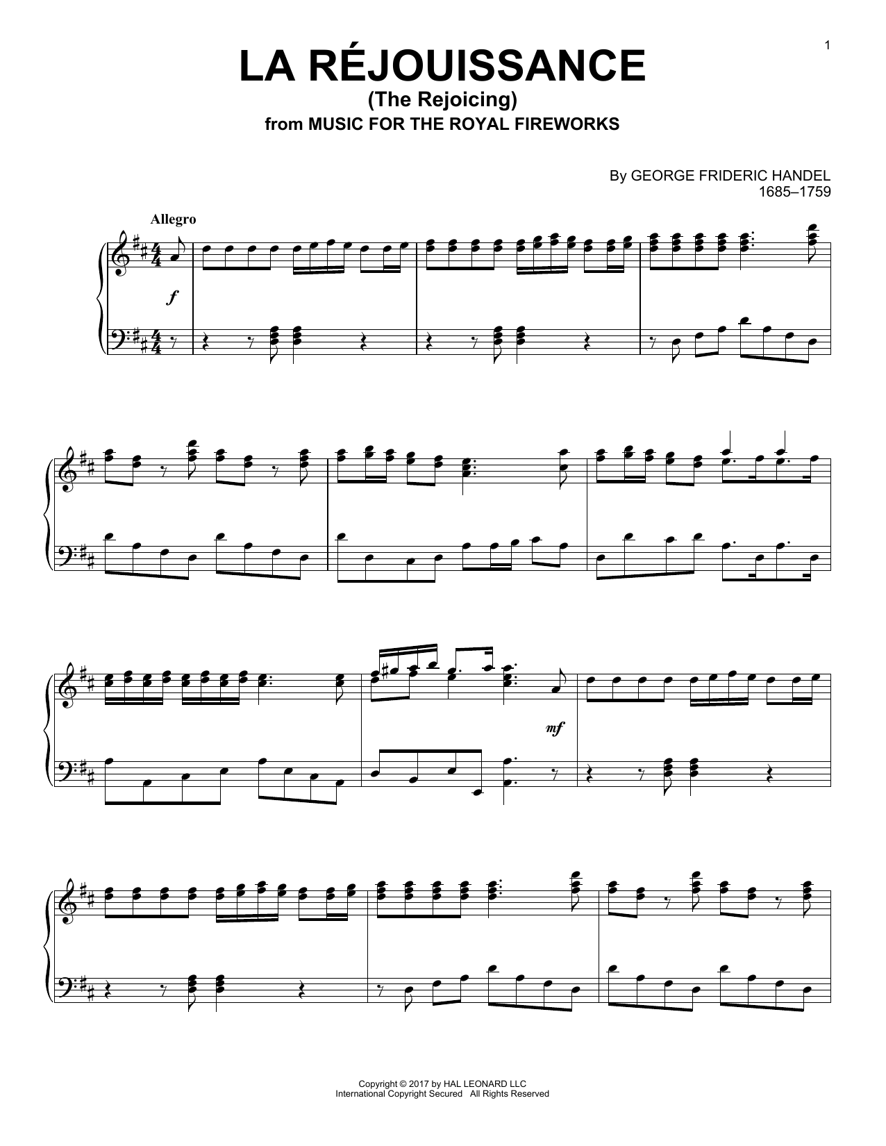 Preview George Frederic Handel La Rejouissance Classical sheet music, notes and chords for Violin and Piano, SKU: 407665 La Rejouissance sheet music