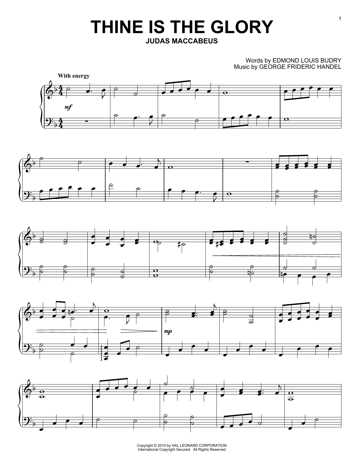 Preview George Frederick Handel Thine Is The Glory Hymn sheet music, notes and chords for Piano, SKU: 75014 Thine Is The Glory sheet music
