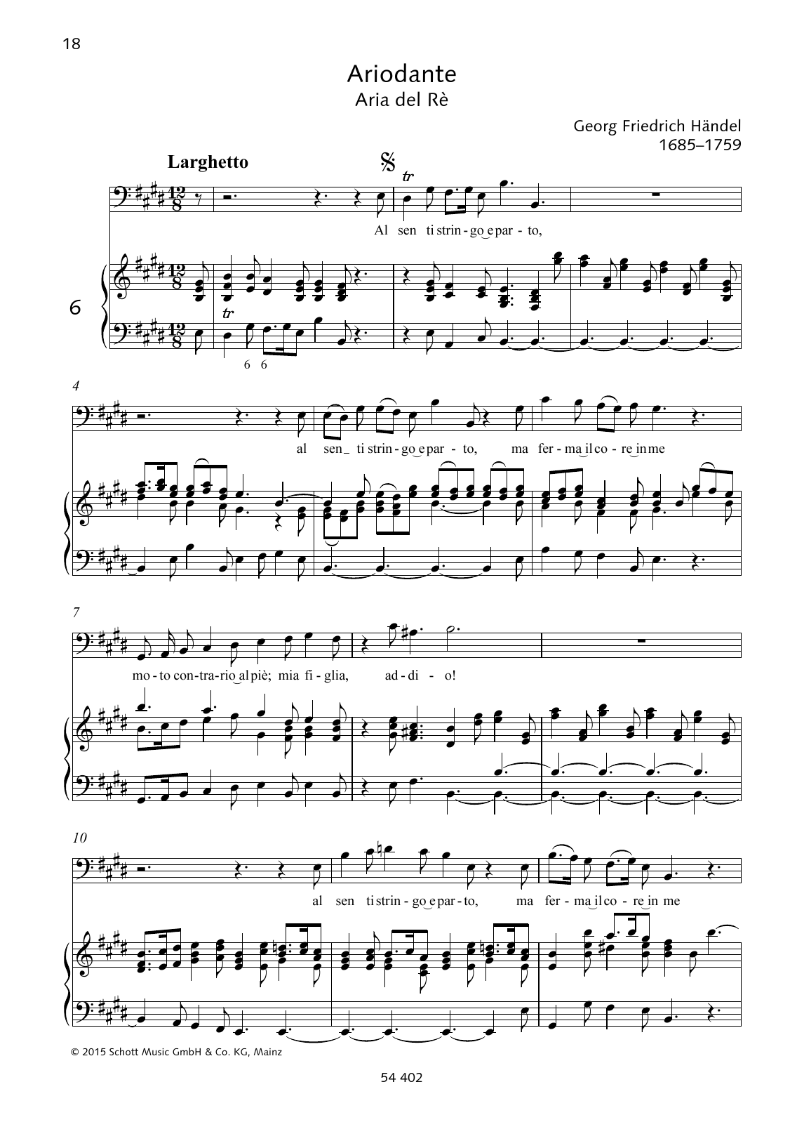 Preview George Frideric Handel Al sen ti stringo e parto Classical sheet music, notes and chords for Piano & Vocal, SKU: 363490 Al sen ti stringo e parto sheet music