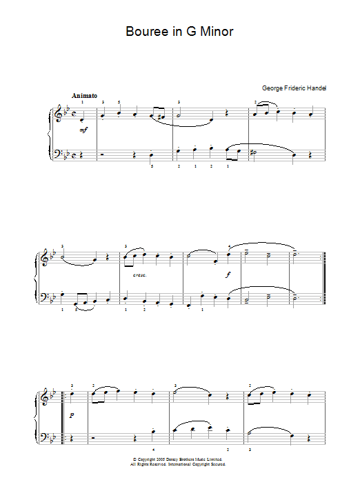 Preview George Frideric Handel Bouree In G Minor Classical sheet music, notes and chords for Piano, SKU: 33867 Bouree In G Minor sheet music