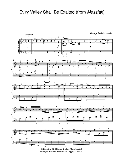 George Frideric Handel Ev'ry Valley Shall Be Exalted (from Messiah) Sheet Music Notes & Chords for Easy Piano - Download or Print PDF