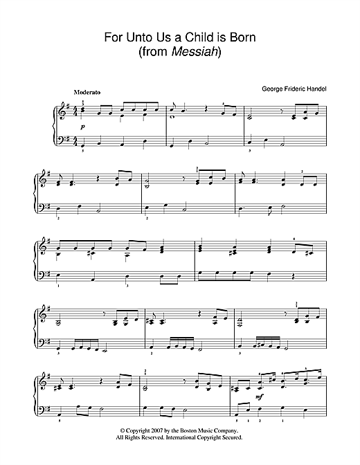 George Frideric Handel For Unto Us A Child Is Born (from Messiah) Sheet Music Notes & Chords for Easy Piano - Download or Print PDF