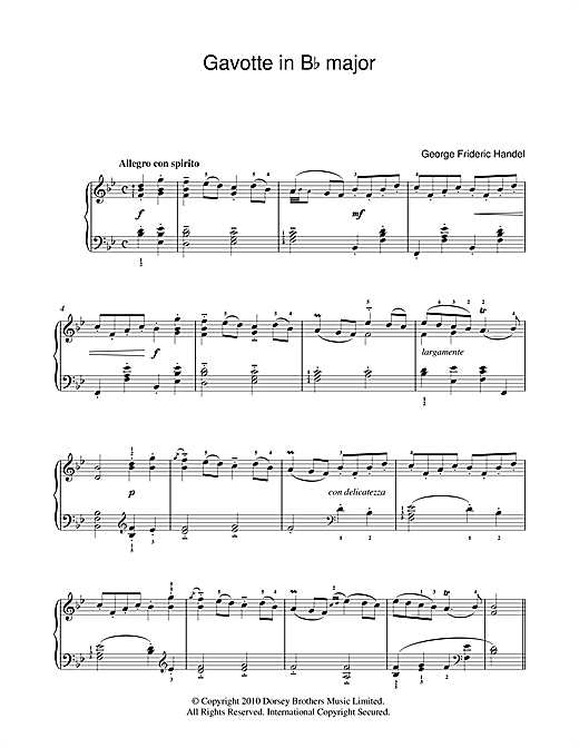 George Frideric Handel Gavotte In B Flat Sheet Music Notes & Chords for Easy Piano - Download or Print PDF
