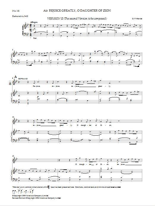 George Frideric Handel "Rejoice Greatly, O Daughter Of Zion (Version II ...