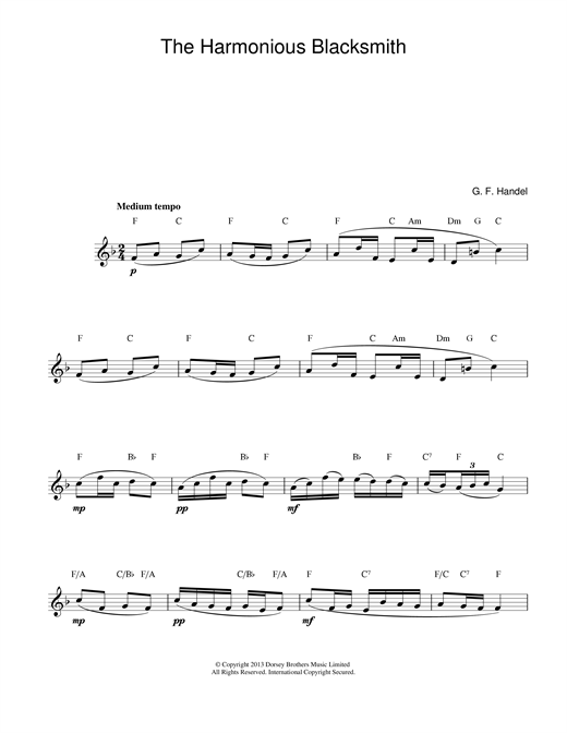 Preview George Frideric Handel The Harmonious Blacksmith Classical sheet music, notes and chords for Melody Line & Chords, SKU: 14186 The Harmonious Blacksmith sheet music