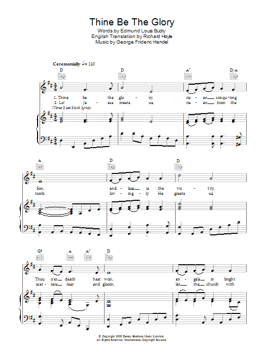 Preview George Frideric Handel Thine Be The Glory Religious sheet music, notes and chords for Piano, Vocal & Guitar (Right-Hand Melody), SKU: 49741 Thine Be The Glory sheet music