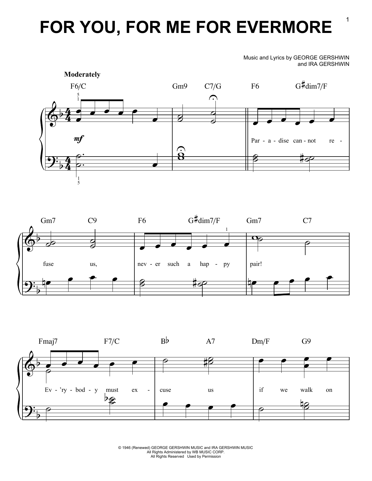Preview George Gershwin For You, For Me For Evermore Jazz sheet music, notes and chords for Easy Piano, SKU: 157156 For You, For Me For Evermore sheet music