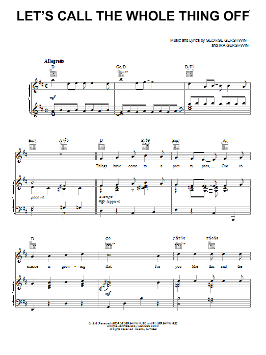 Preview George Gershwin Let's Call The Whole Thing Off Musicals sheet music, notes and chords for Melody Line, Lyrics & Chords, SKU: 251884 Let's Call The Whole Thing Off sheet music