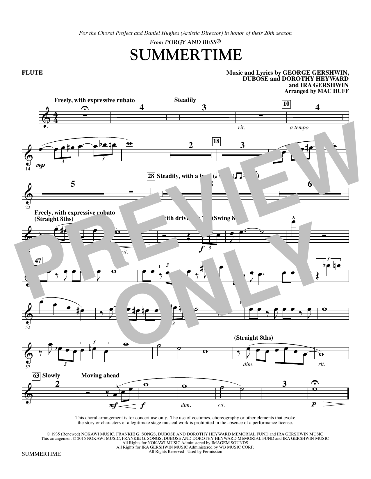 Preview George Gershwin Summertime - Flute Jazz sheet music, notes and chords for Choral Instrumental Pak, SKU: 339999 Summertime - Flute sheet music