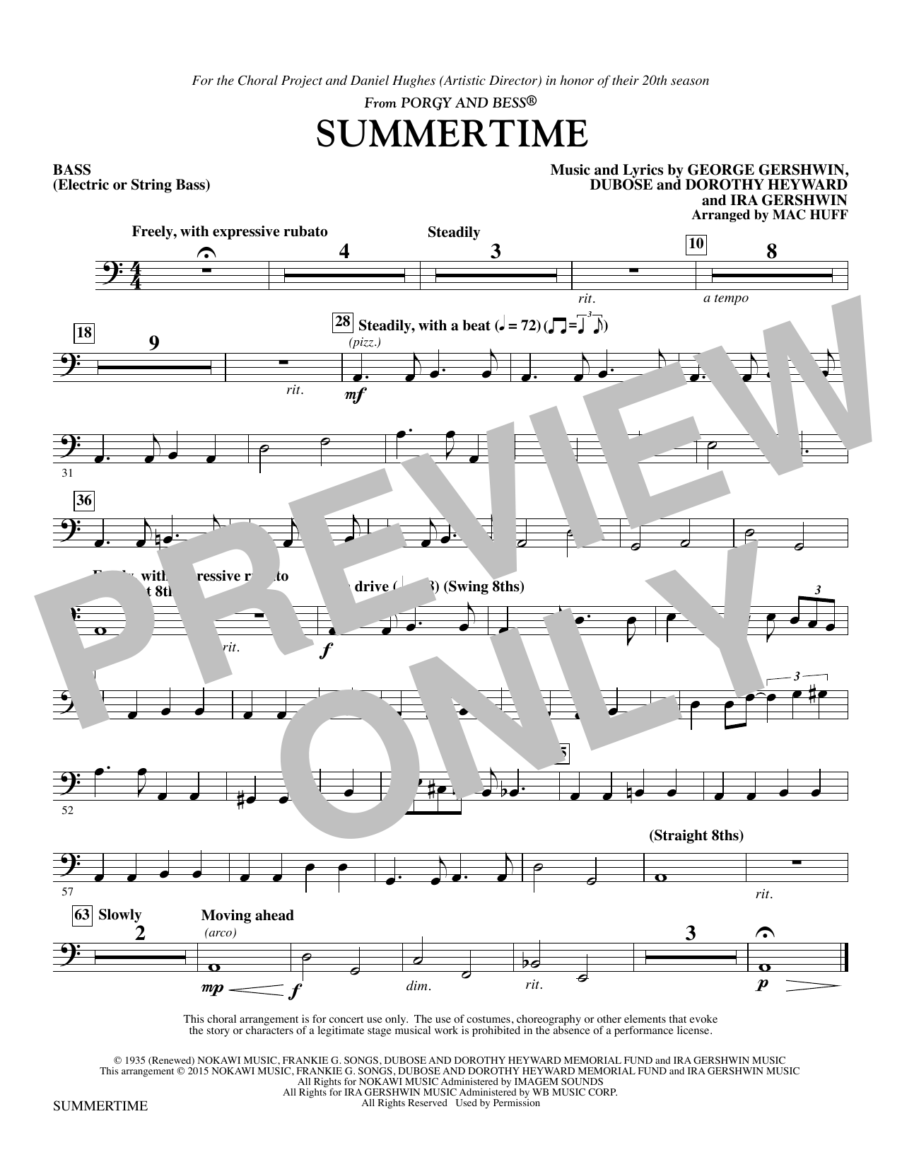 Preview George Gershwin Summertime - String Bass/Electric Bass Jazz sheet music, notes and chords for Choral Instrumental Pak, SKU: 340007 Summertime - String Bass/Electric Bass sheet music