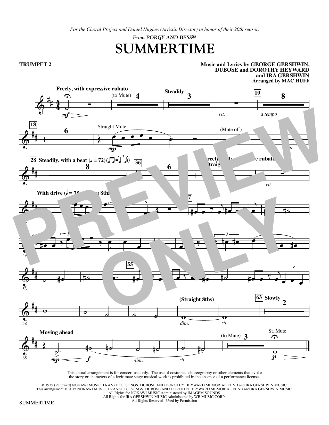 Preview George Gershwin Summertime - Trumpet 2 Jazz sheet music, notes and chords for Choral Instrumental Pak, SKU: 340002 Summertime - Trumpet 2 sheet music