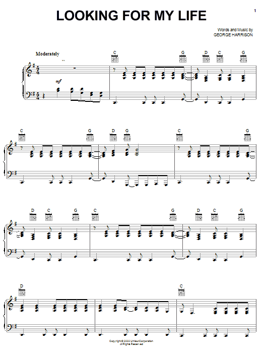 Preview George Harrison Looking For My Life Rock sheet music, notes and chords for Piano, Vocal & Guitar (Right-Hand Melody), SKU: 25330 Looking For My Life sheet music