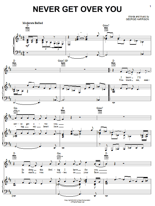 Preview George Harrison Never Get Over You Rock sheet music, notes and chords for Piano, Vocal & Guitar (Right-Hand Melody), SKU: 25335 Never Get Over You sheet music