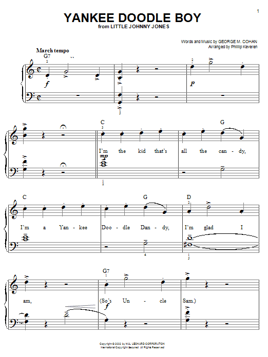 Preview George M. Cohan Yankee Doodle Boy Religious sheet music, notes and chords for Piano, SKU: 50107 Yankee Doodle Boy sheet music
