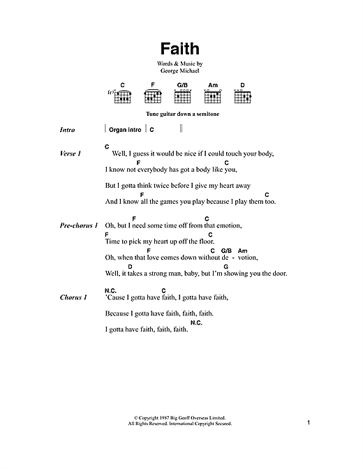 Preview George Michael Faith Rock sheet music, notes and chords for Easy Piano, SKU: 95608 Faith sheet music