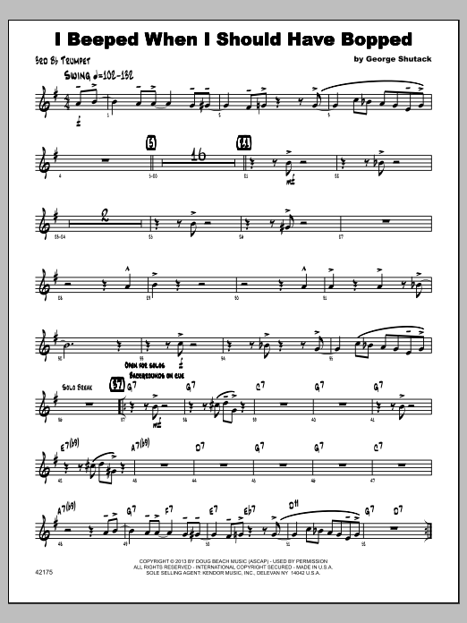 Preview George Shutack I Beeped When I Should Have Bopped - 3rd Bb Trumpet Jazz sheet music, notes and chords for Jazz Ensemble, SKU: 325866 I Beeped When I Should Have Bopped - 3rd Bb Trumpet sheet music