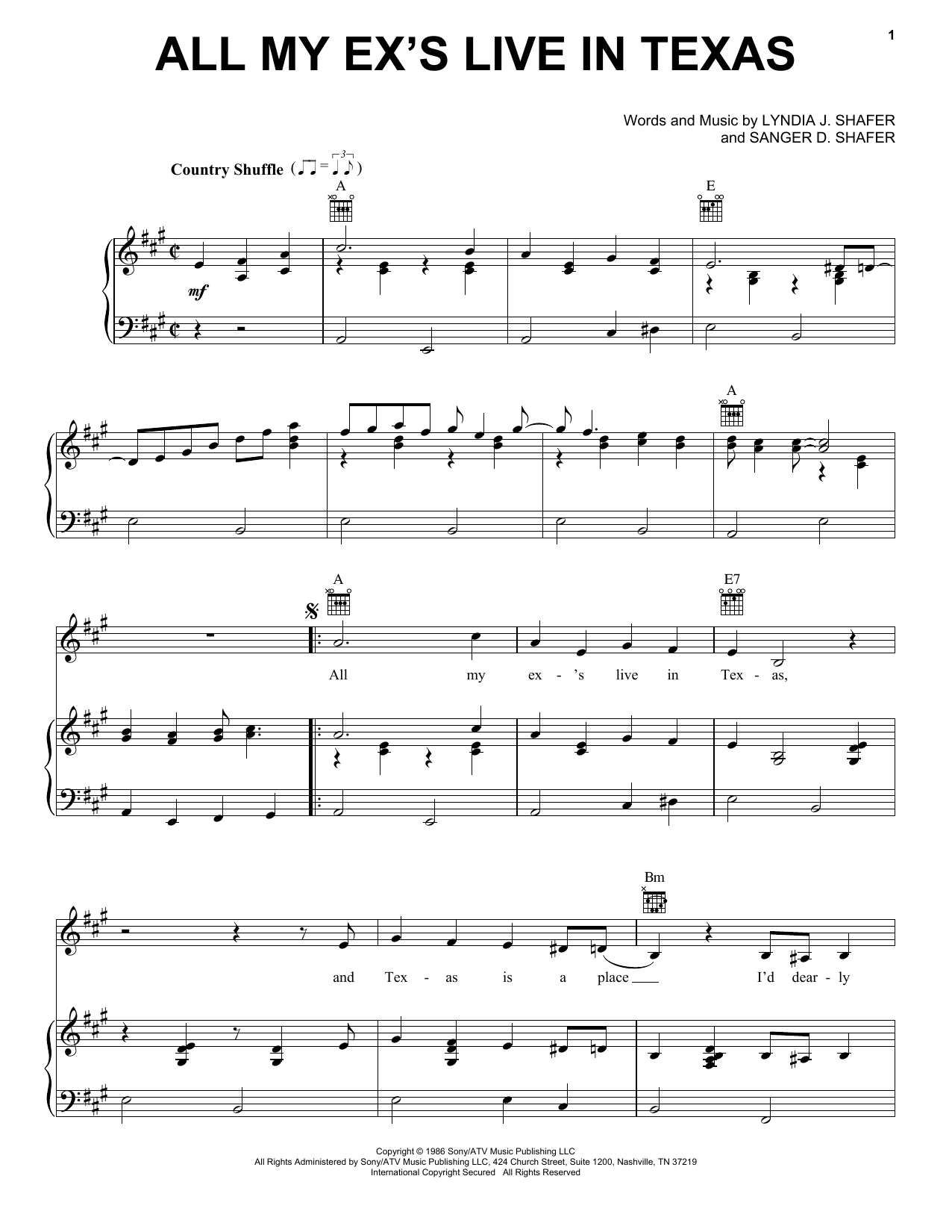 All My Ex's Live In Texas sheet music