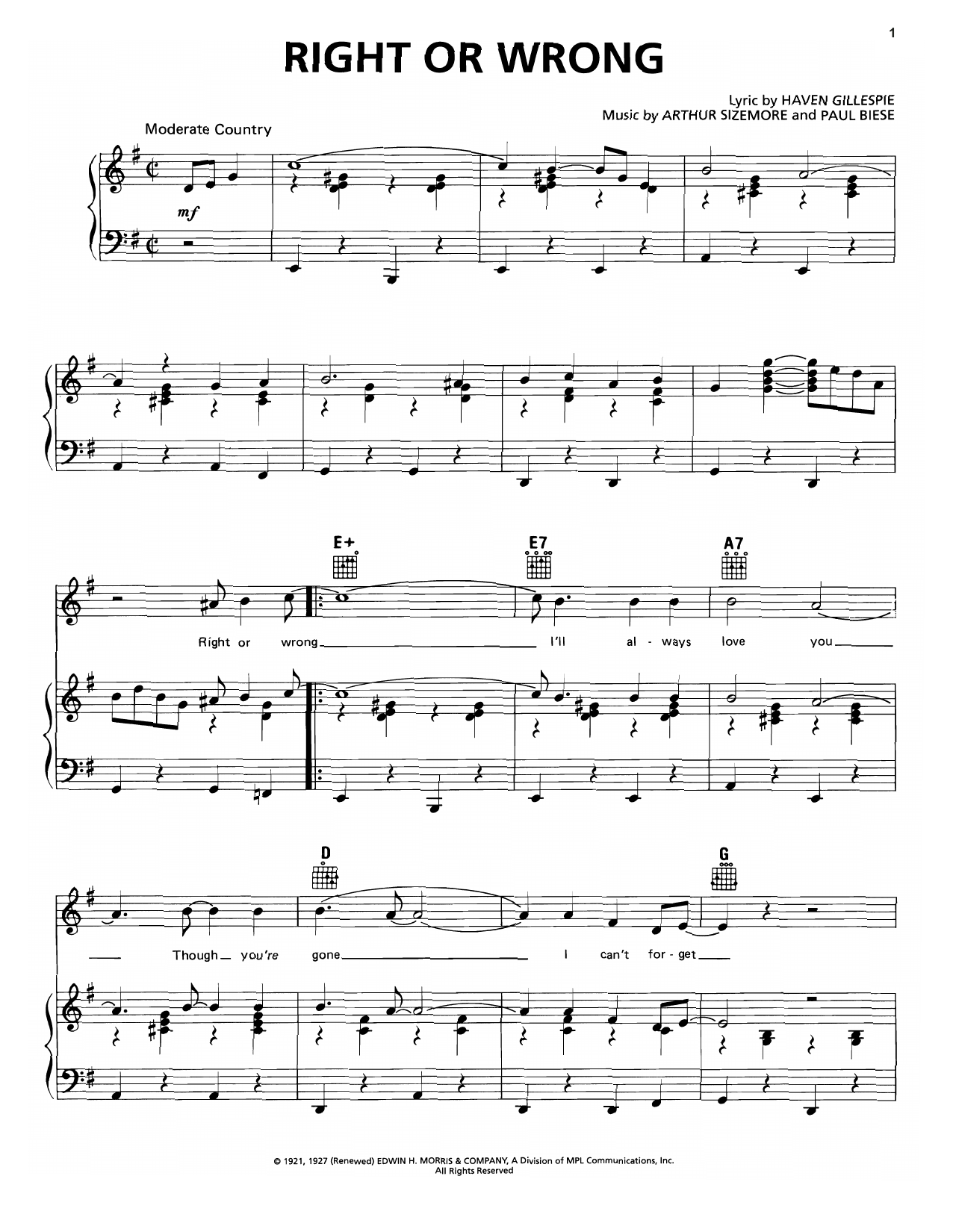 Right Or Wrong sheet music