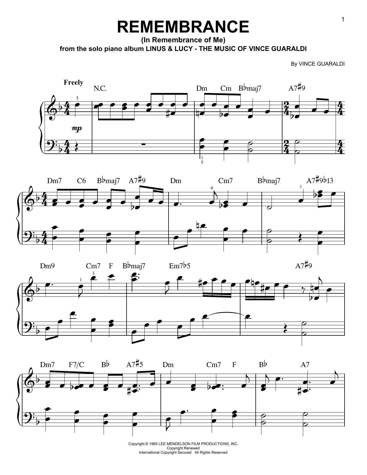 George Winston Remembrance In Remembrance Of Me Sheet Music Download Pdf Score 186764