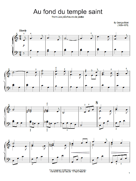 Georges Bizet Au Fond Du Temple Saint Sheet Music Notes & Chords for Piano - Download or Print PDF