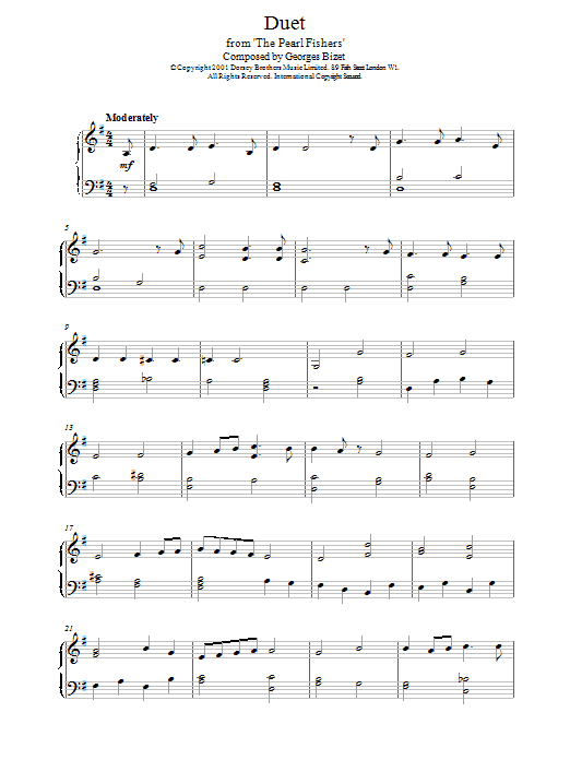 Georges Bizet Duet from The Pearl Fishers Sheet Music Notes & Chords for Piano Solo - Download or Print PDF