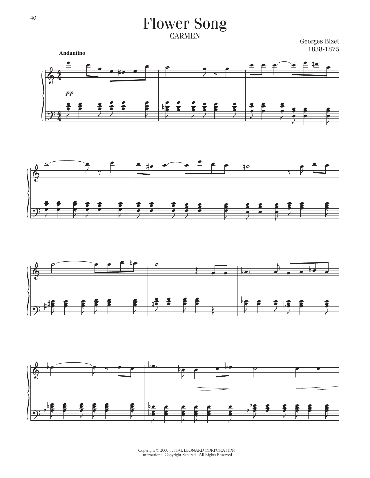 Georges Bizet Flower Song Sheet Music Notes & Chords for Piano Solo - Download or Print PDF