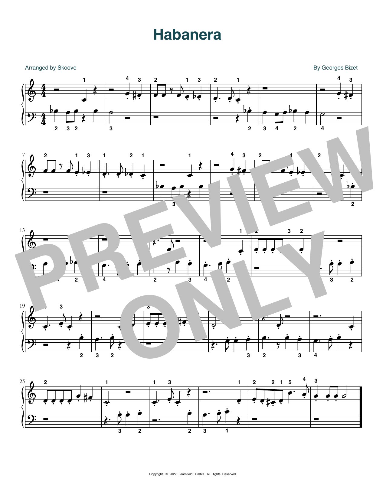 Georges Bizet Habanera (arr. Skoove) Sheet Music Notes & Chords for Beginner Piano (Abridged) - Download or Print PDF