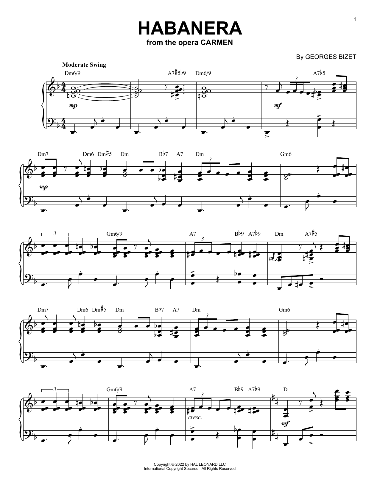 Georges Bizet Habanera [Jazz version] (arr. Brent Edstrom) Sheet Music Notes & Chords for Piano Solo - Download or Print PDF
