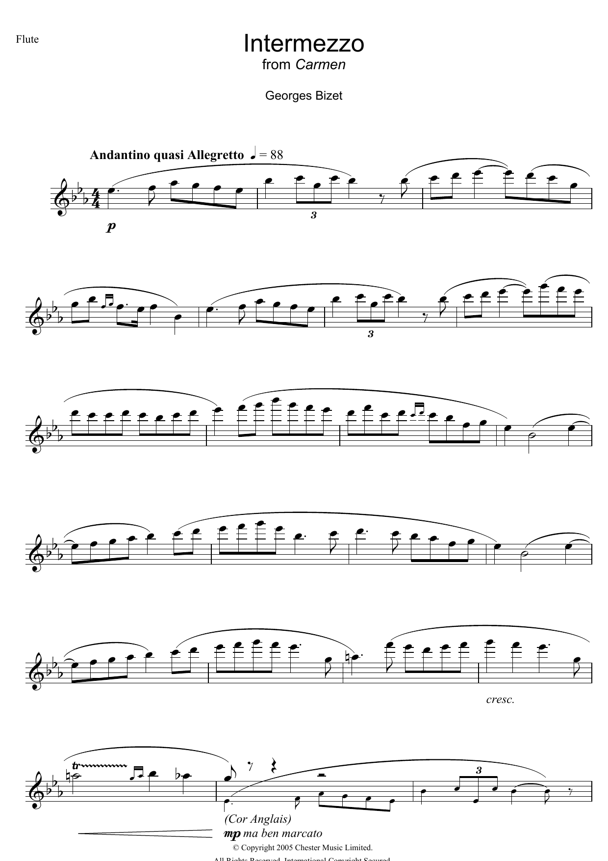 Georges Bizet Intermezzo from Carmen Act III Sheet Music Notes & Chords for Flute - Download or Print PDF