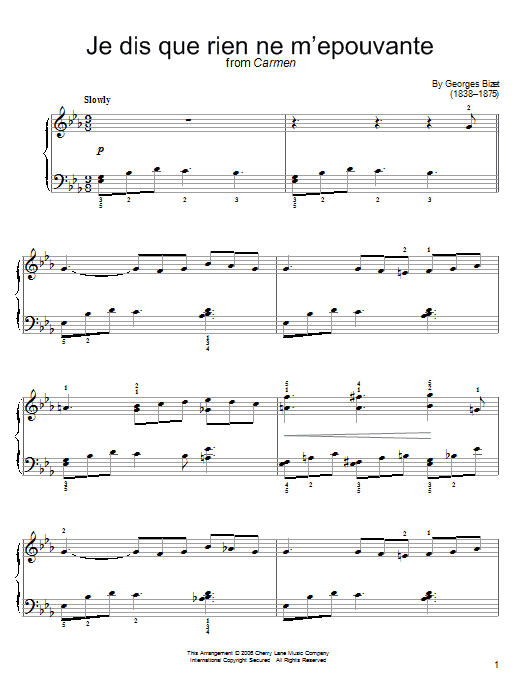 Georges Bizet Je Dis Que Rien Ne M'epouvante Sheet Music Notes & Chords for Easy Piano - Download or Print PDF