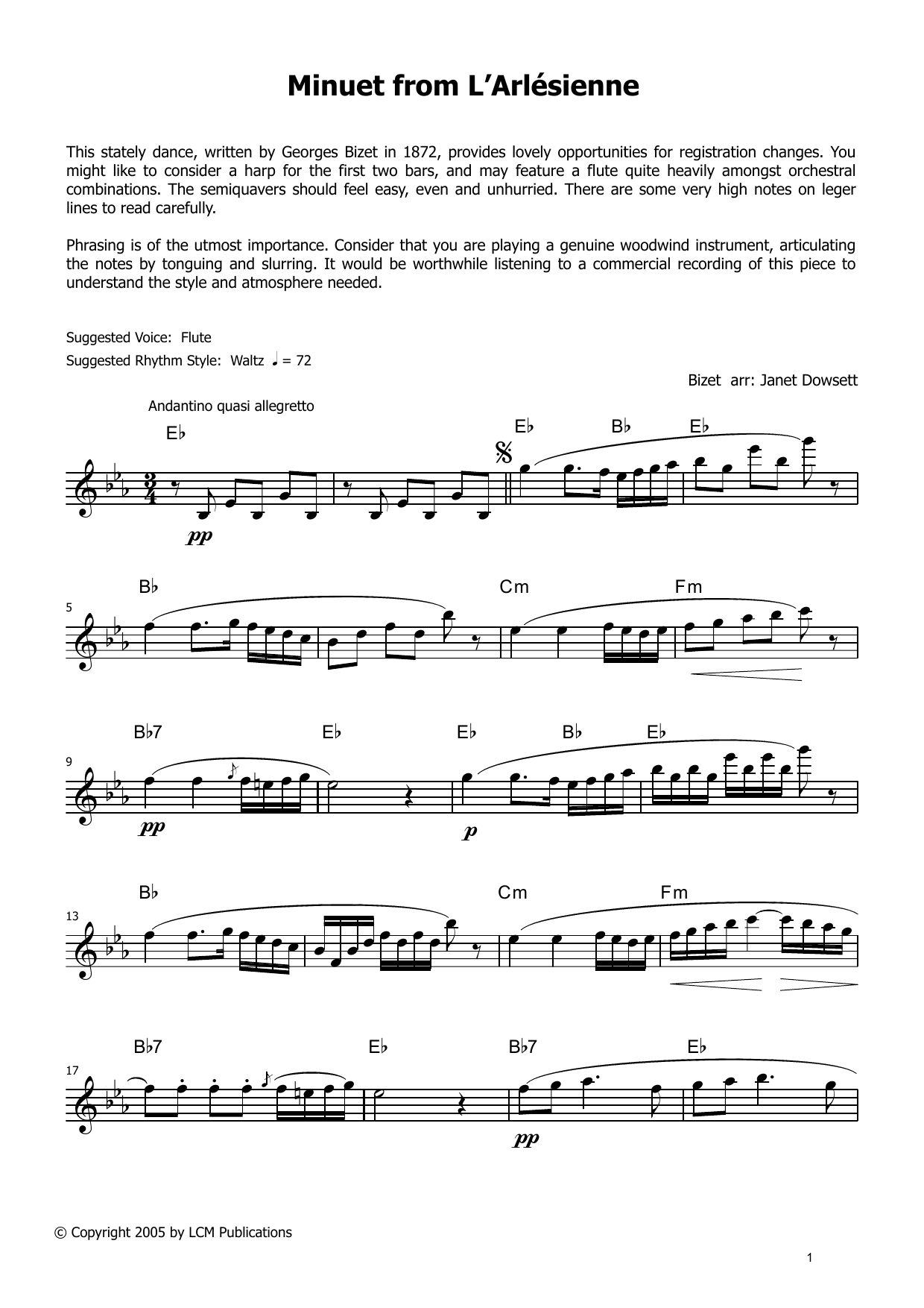 Georges Bizet Minuet From L'Arlesienne (from LCME Electronic Keyboard Grade 6 List B) Sheet Music Notes & Chords for Piano Solo - Download or Print PDF