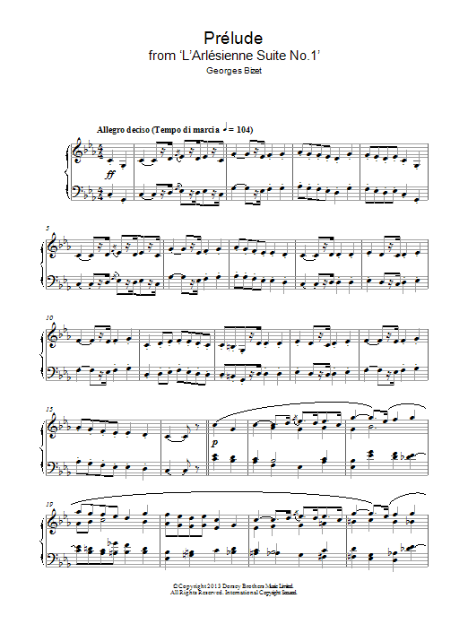 Georges Bizet Prelude (from 'L'Arlesienne') Sheet Music Notes & Chords for Piano - Download or Print PDF