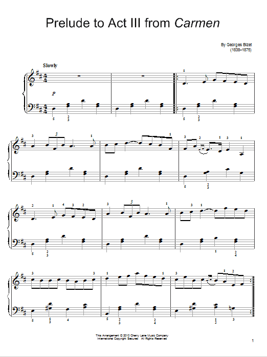 Georges Bizet Prelude To Act III Sheet Music Notes & Chords for Easy Piano - Download or Print PDF