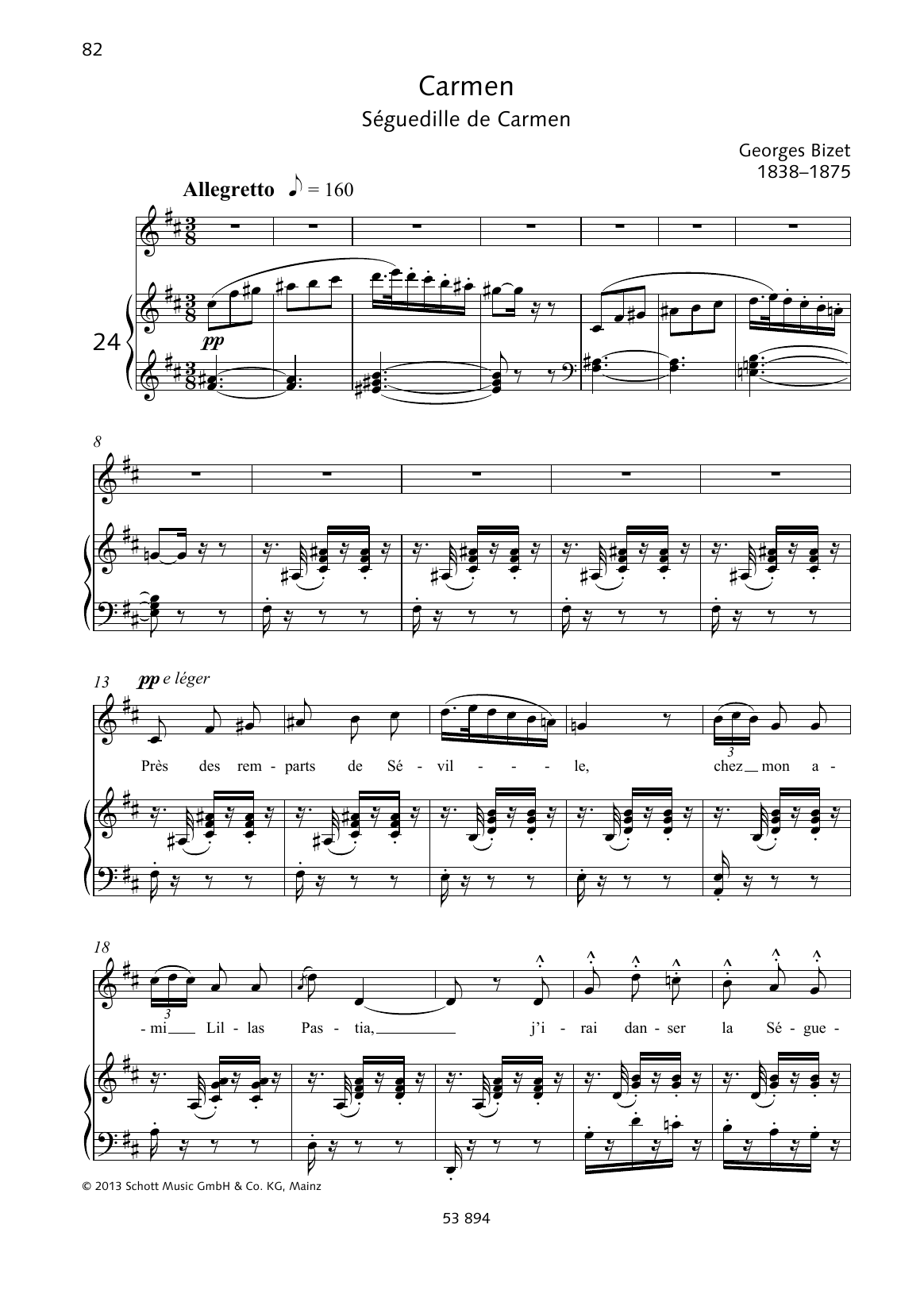 Georges Bizet Pres des remparts de Seville Sheet Music Notes & Chords for Piano & Vocal - Download or Print PDF