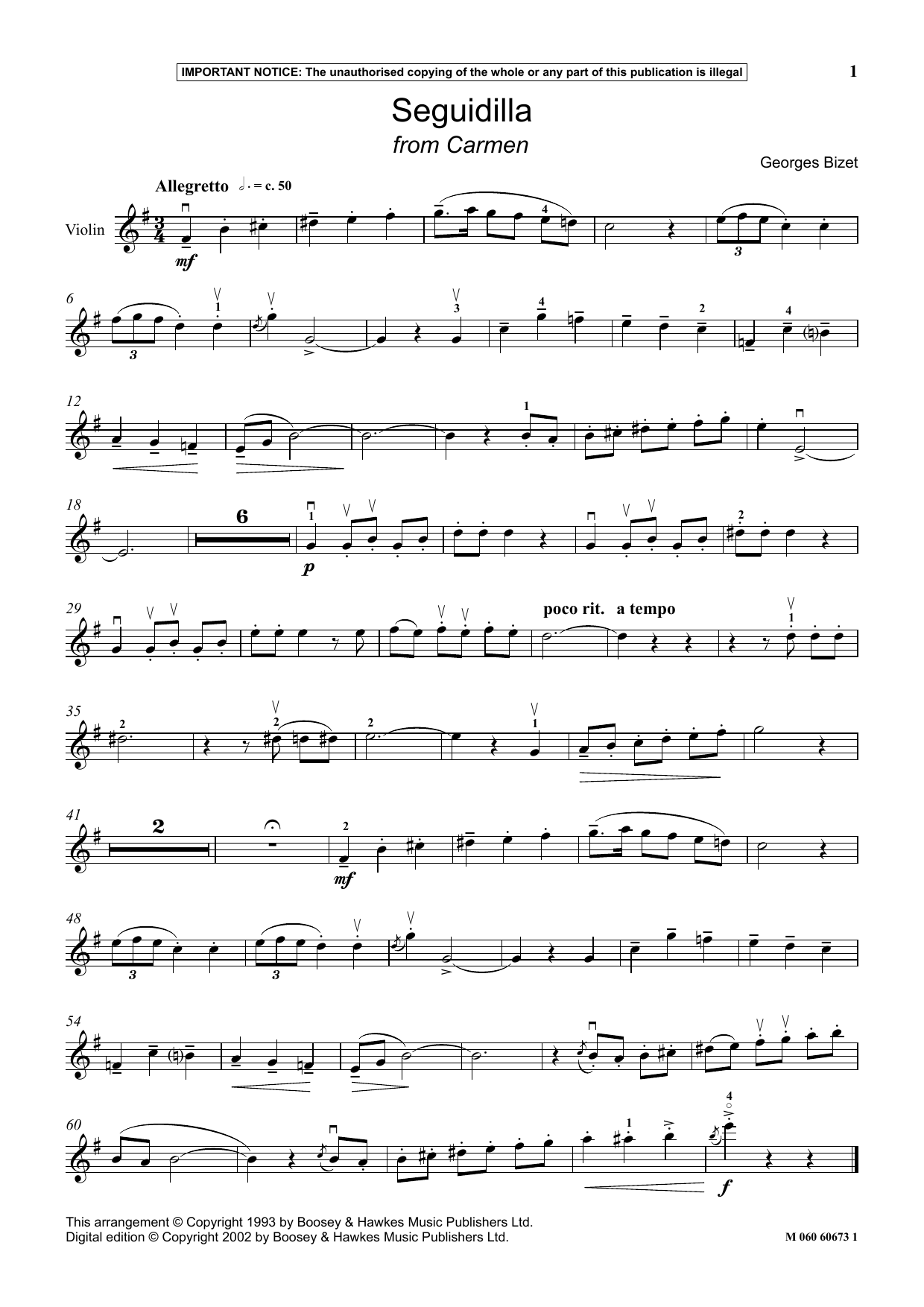 Georges Bizet Seguidilla (from Carmen) Sheet Music Notes & Chords for Instrumental Solo - Download or Print PDF