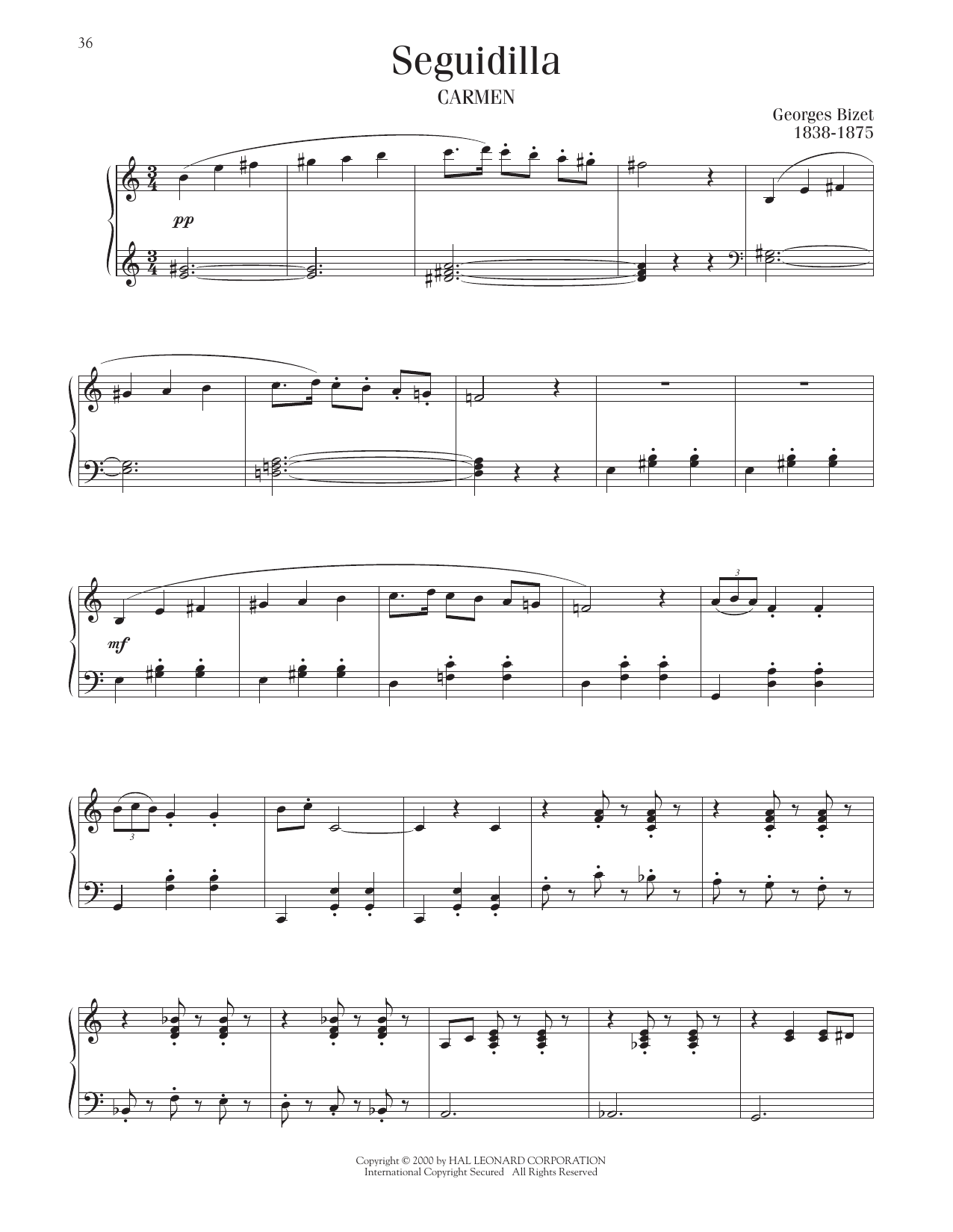 Georges Bizet Seguidilla Sheet Music Notes & Chords for Piano Solo - Download or Print PDF